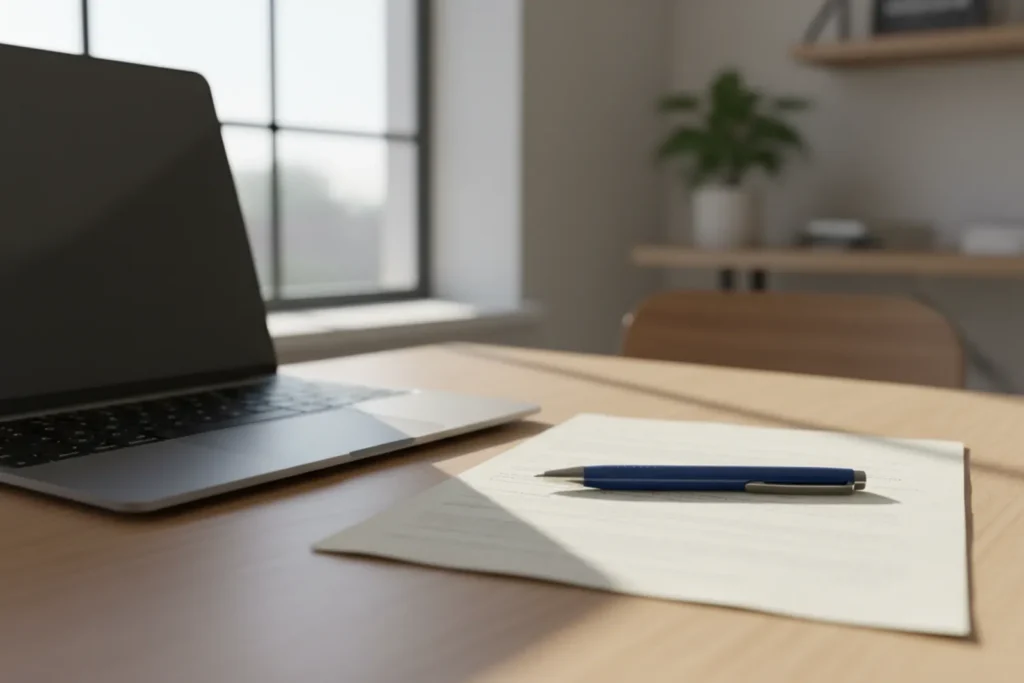 Un document imprime et un ordinateur portable sur un bureau